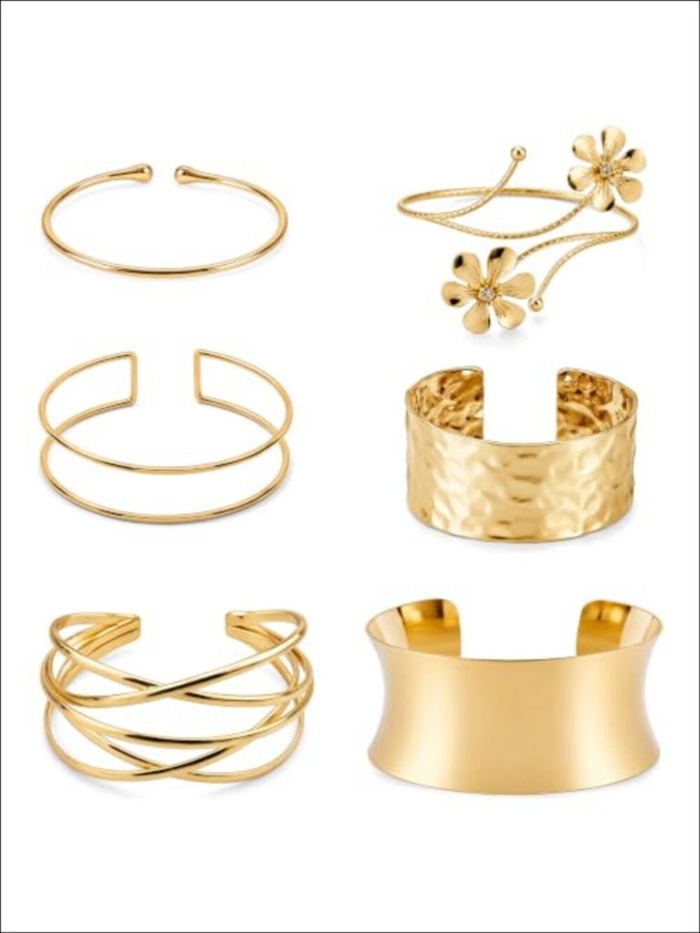 Adjustable Gold Tone Chain Arm Cuff Bracelet Set with Flower Charms